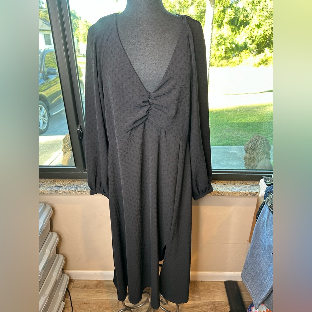 Emma & Michelle Elegant Black Long Sleeve Swiss Dots Dress Size XL